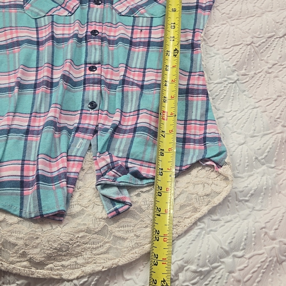 3/$10 Rue21 Teal and Pink Plaid Shirt - Picture 5 of 5